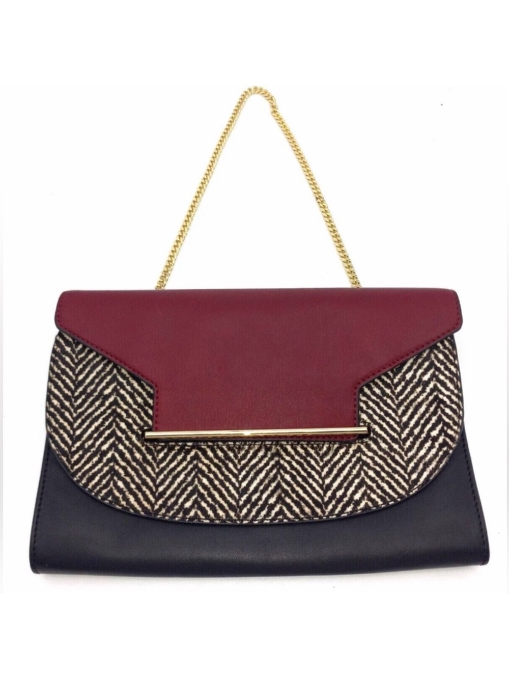 Vince Camuto Burgundy, Black & Cream Chain-Handle Shoulder Bag